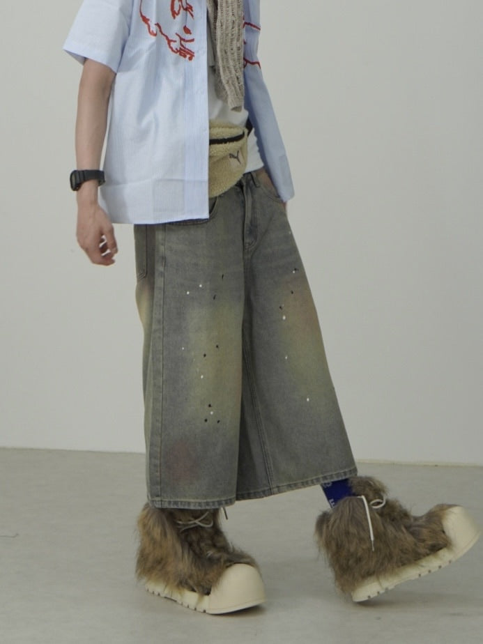 国際配送【Nerd out XU】pink washed seven quarte denim pants