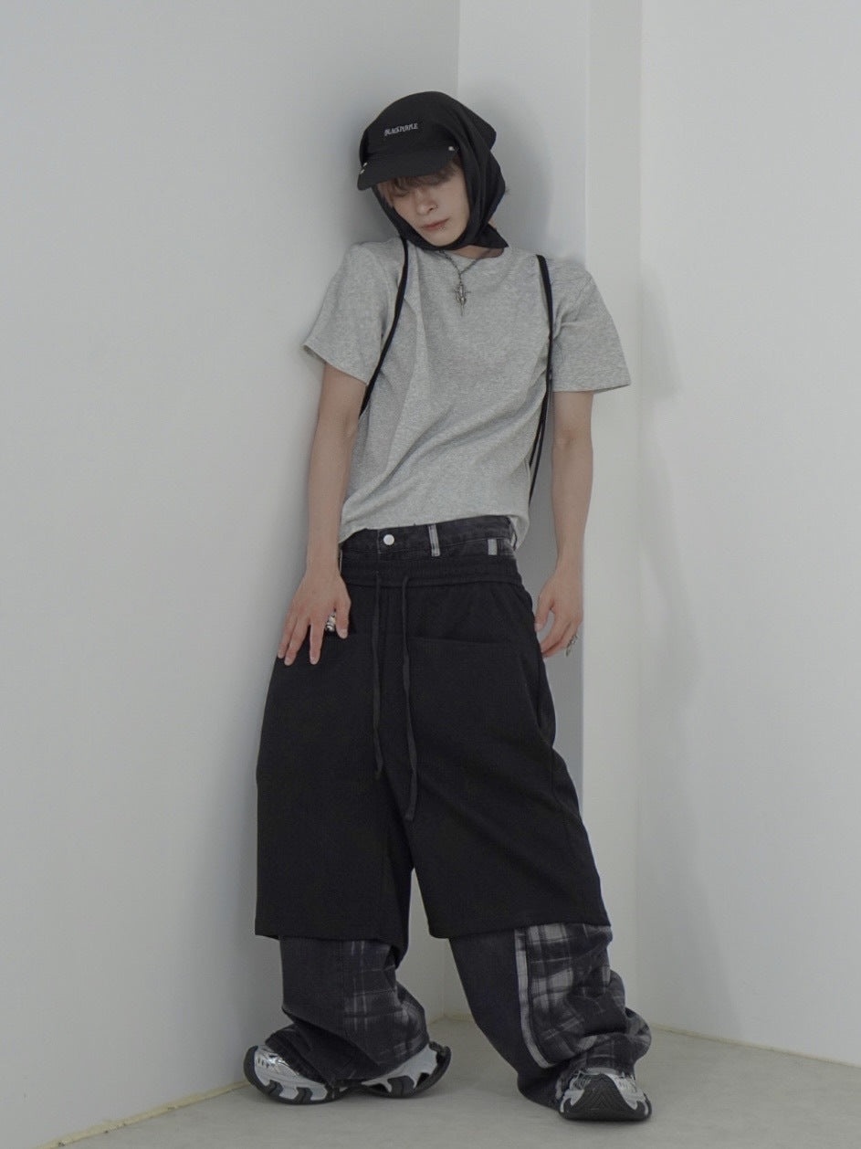 国際配送【Nerd out XU】straight loose sweat shorts (2color) / 【ナードアウトエックスユー】ストレートルーズワイドスウェットハーフパンツ