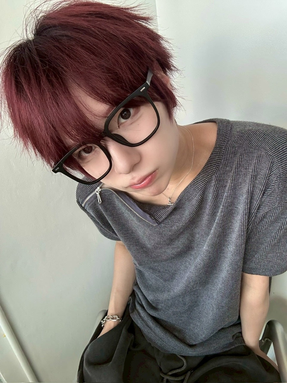 受注制【LUV CODE】shoulder zip half sleeve knit (3color)