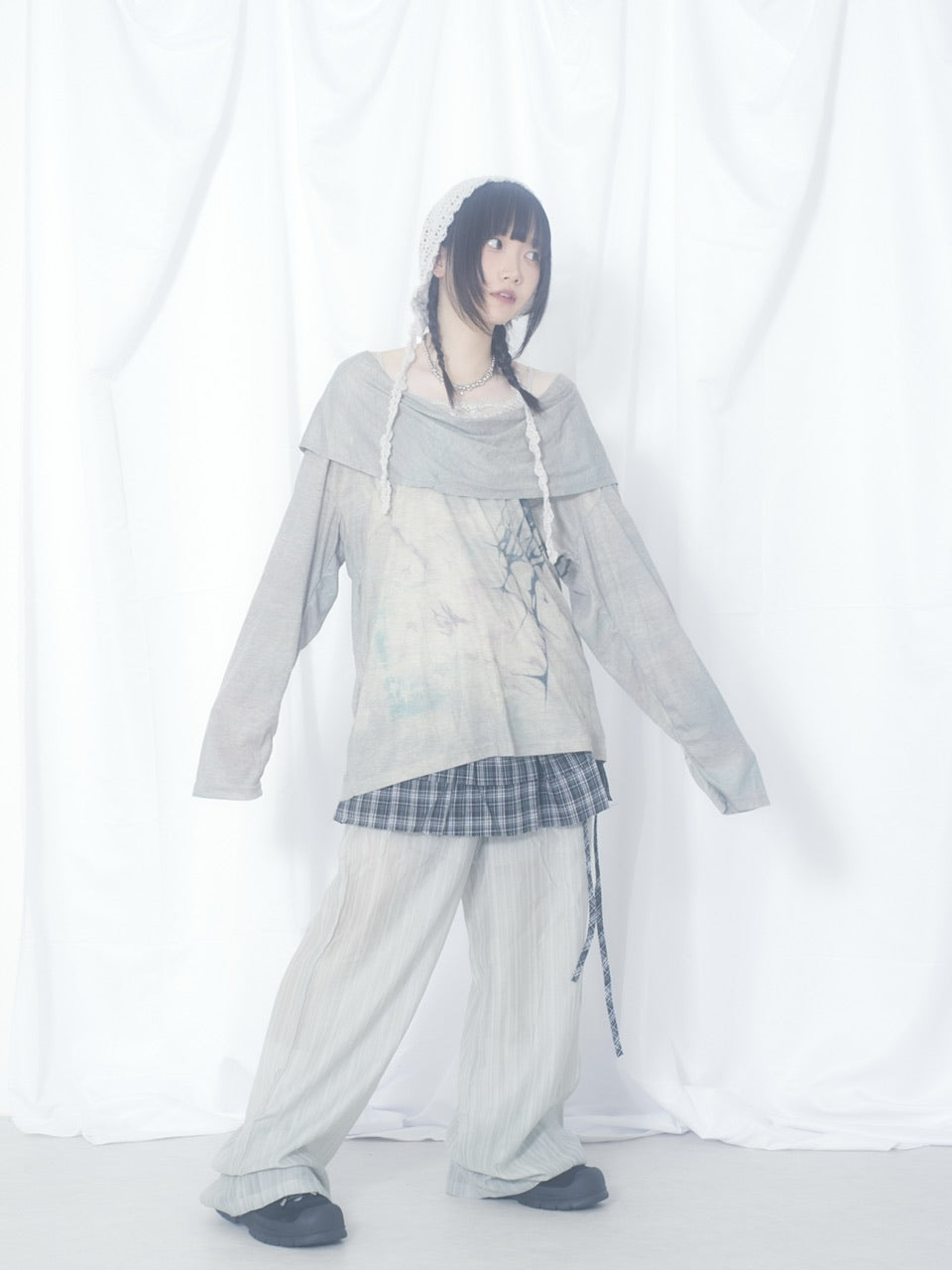 国際配送【Nerd out XU】crape sheer pants / 【ナードアウトエックスユー】クレープシアーパンツ