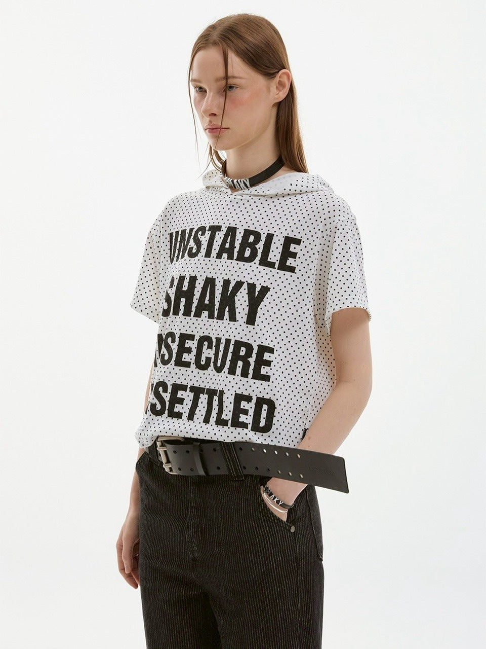 【ESC STUDIO】quadruple shaky hoodie / 【イーエスシーステュディオ】クアドルプルシャイキーロゴフード付き半袖Tシャツ