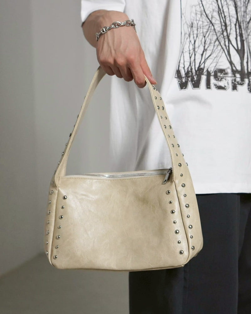 受注制【Chikashitsu +】square studs bag / 【チカシツプラス】スクエアスタッズバッグ (2color)