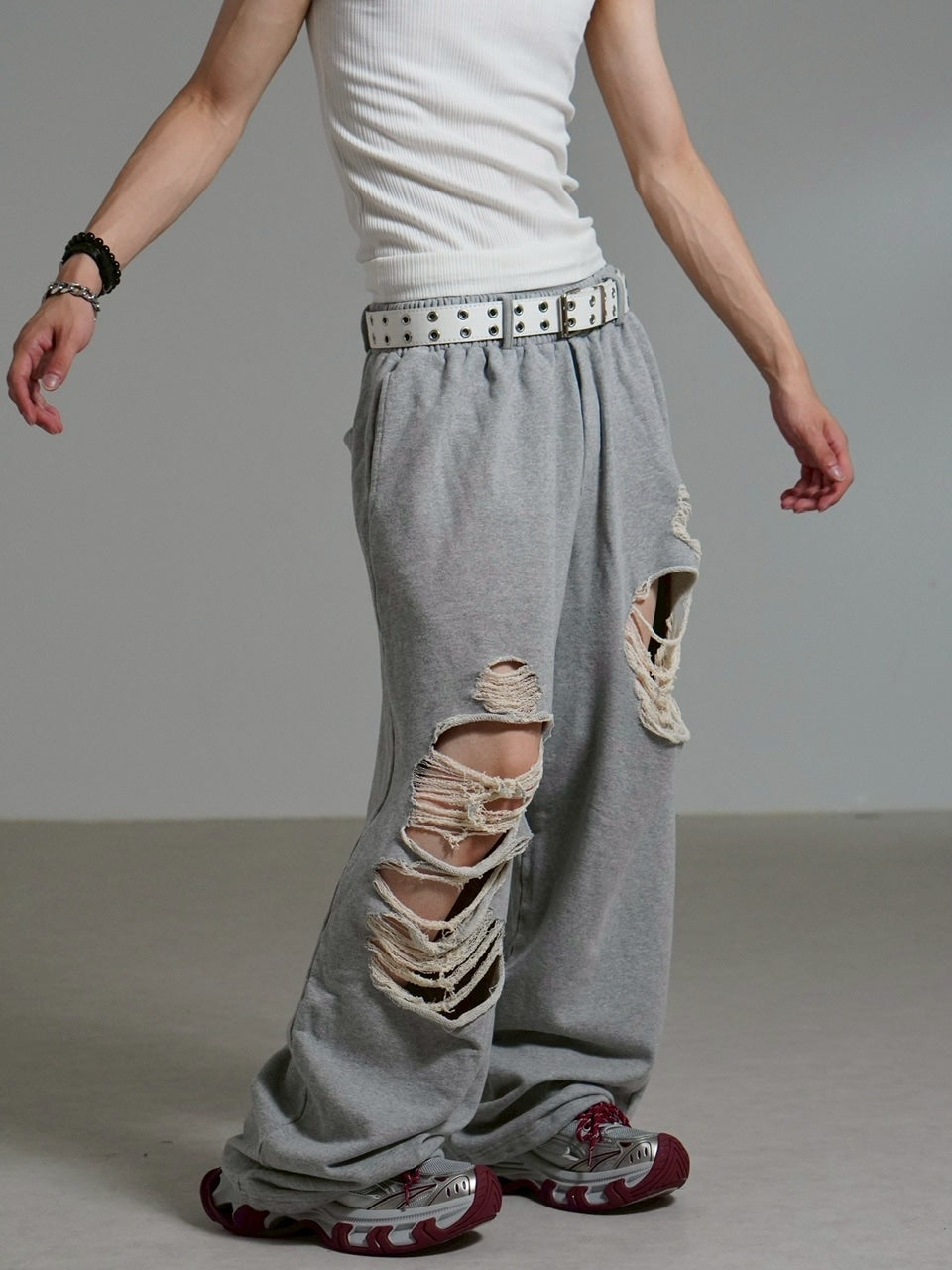 受注制【Chikashitsu +】full length crash sweat pants / 【チカシツプラス】フルレングスクラッシュスウェットパンツ (2color)