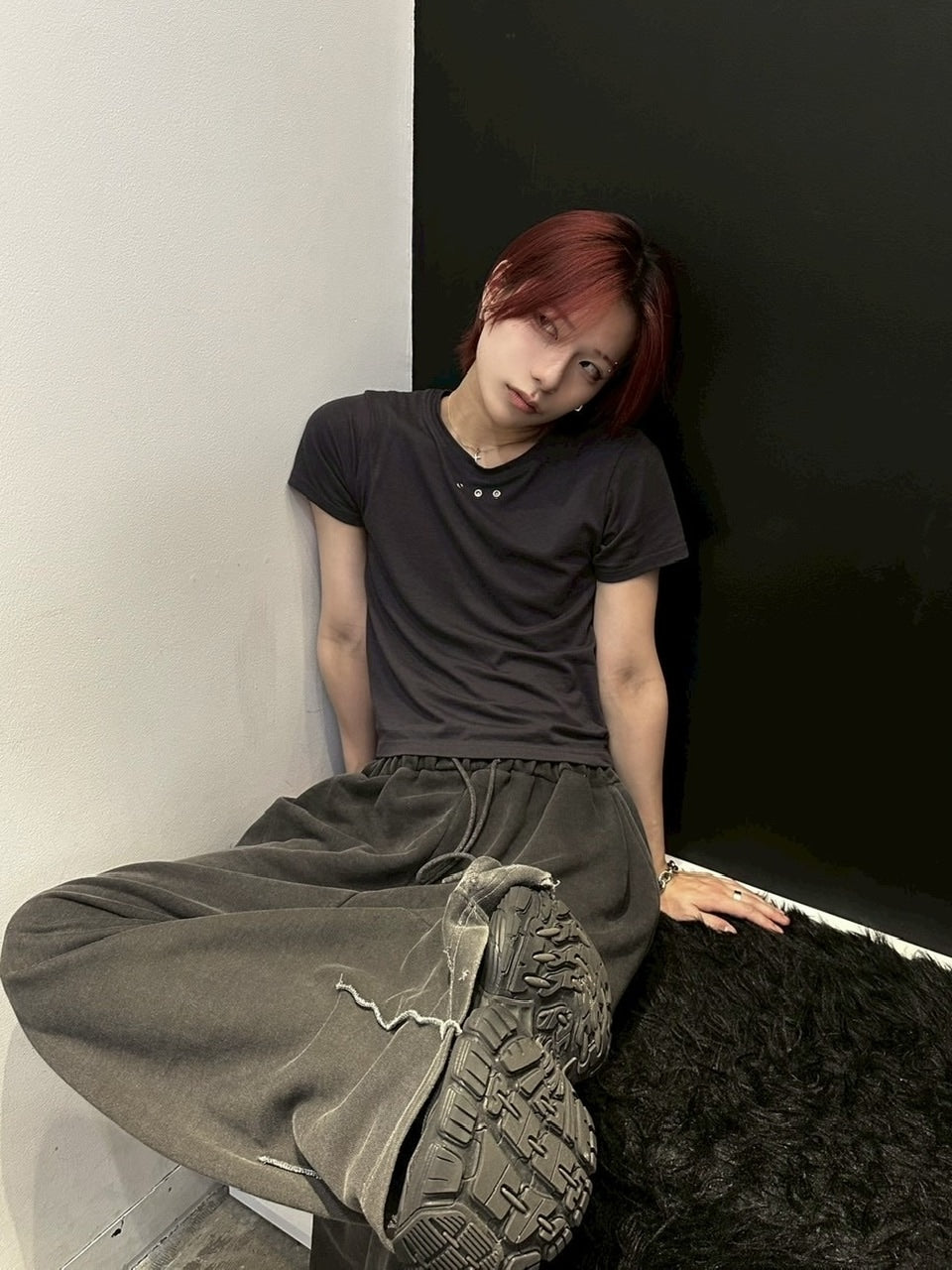 受注制【LUV CODE】eyelet cropped tee (3color)