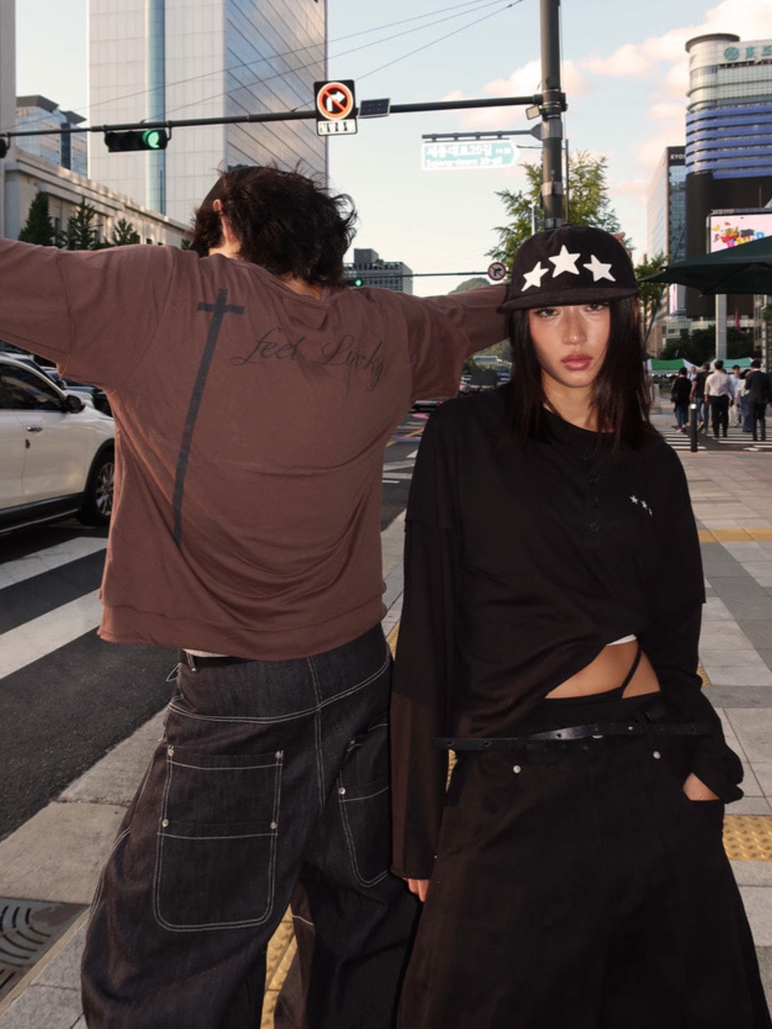 【IFEELLUCKY】Layered cross long sleeve / 【アイフィールラッキー】レイヤードクロス長袖Ｔシャツ