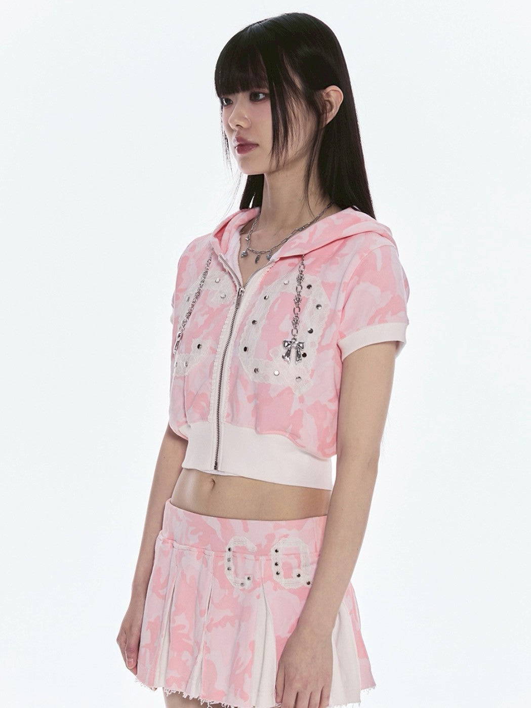 【CHERRYQUIRI】CQ lace stud hood zip-up