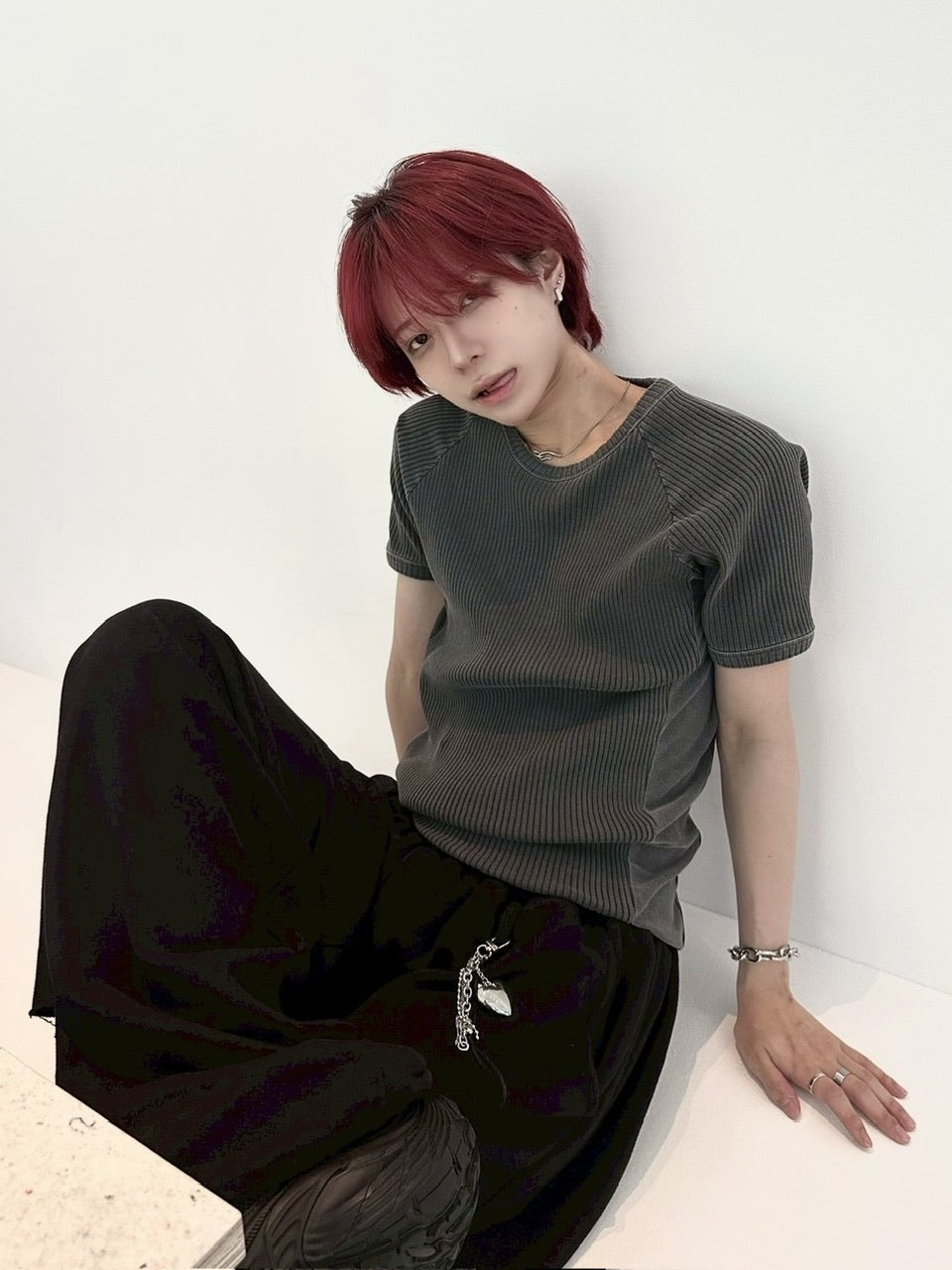 受注制【LUV CODE】mesh pigment rib tee (2color)