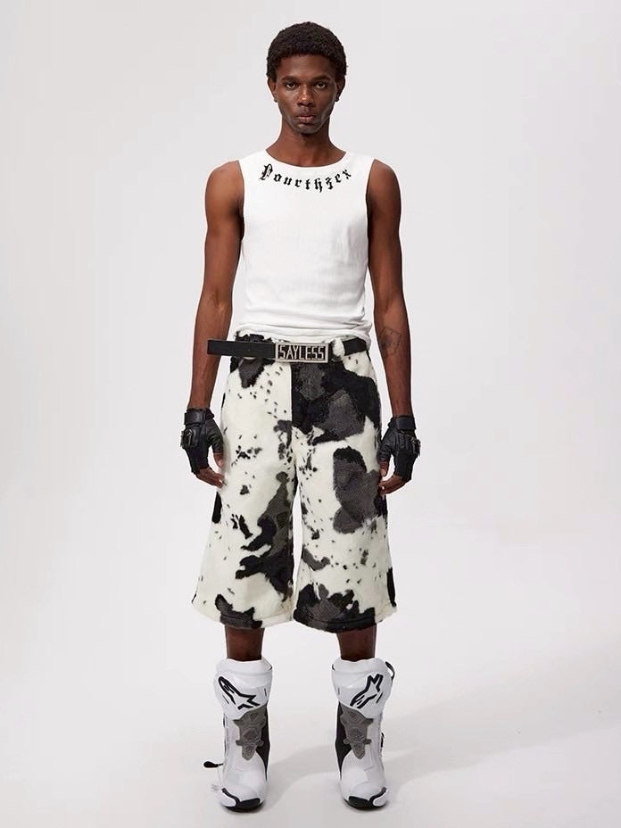 【Fourth3ex】Summer Eco-Faux Fur Cow Print Shorts / 【フォースセックス】エコファーカウプリントハーフパンツ