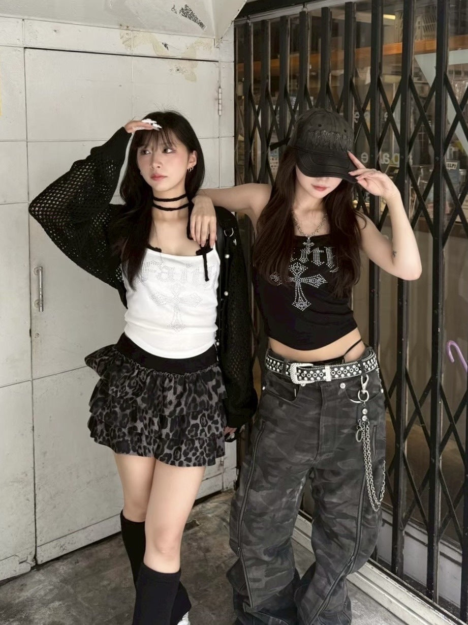 受注制【Never mind the XU】faith rhinestone sleeveless / 【ネバーマインドザエックスユー】ラインストーンキャミソール (3color)