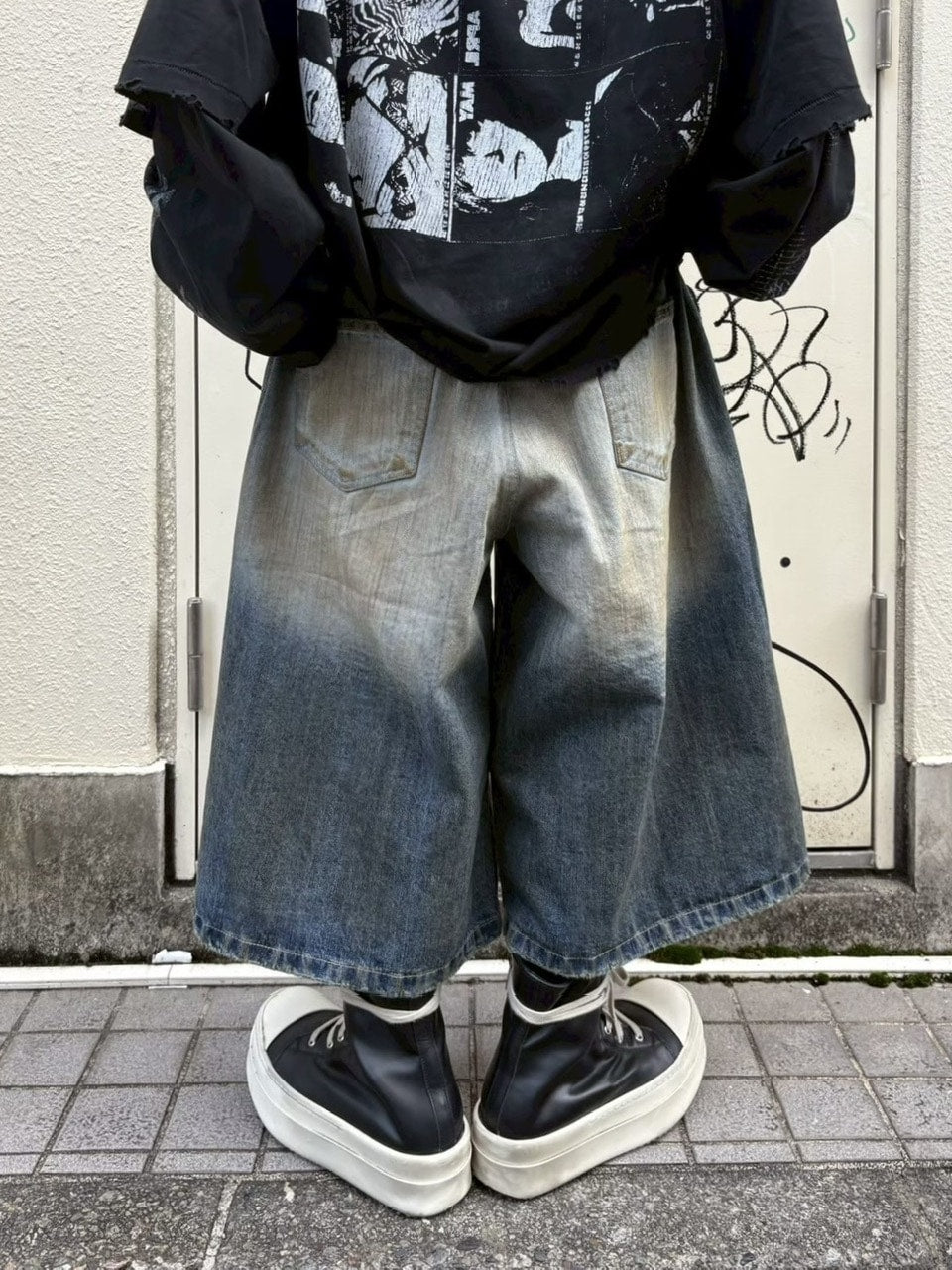 受注制【Never mind the XU】tribal denim half pants / 【エックスユードッグ】トライバルデニムハーフパンツ