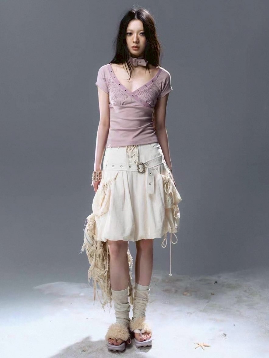 【Cest Nous】Butterfly Top / 【セヌー】チョーカーセットバタフライ半袖Tシャツ