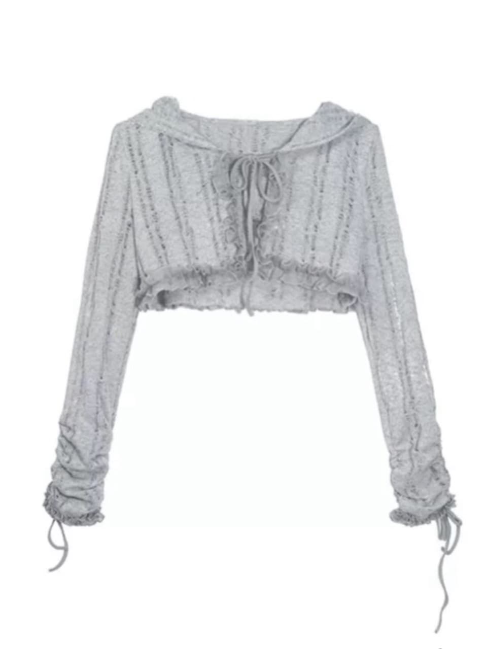 【Cest Nous】Misty Blue Cardigan / 【セヌー】フードフリルシースルーカーディガン