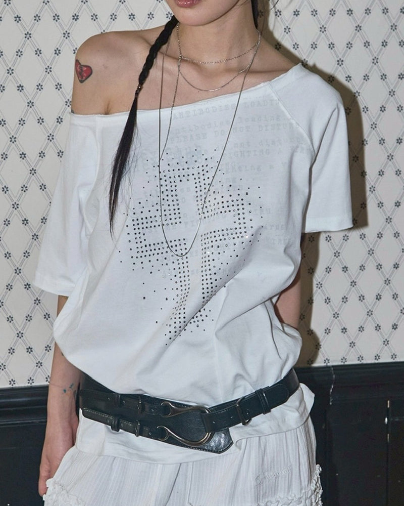 【FANCY CLUB】DIVINE CROSS ONE-SHOULDER TEE / 【ファンシークラブ】クロスワンショルダー半袖Tシャツ