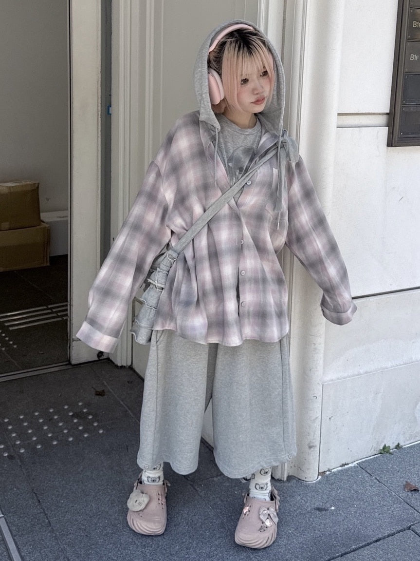 【nmtc +】sweat hooded check shirts / 【エヌエムティーシープラス】フード付きチェックシャツ (2color)