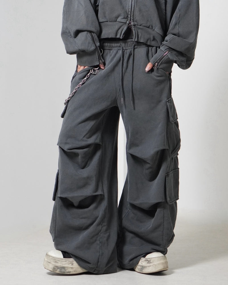 【CHIKASHITSU PLUS HIGH】4 pocket dirty wash sweat cargo pants (charcoal) / 【チカシツプラスハイ】マルチポケットダーティーウォッシュスウェットカーゴパンツ
