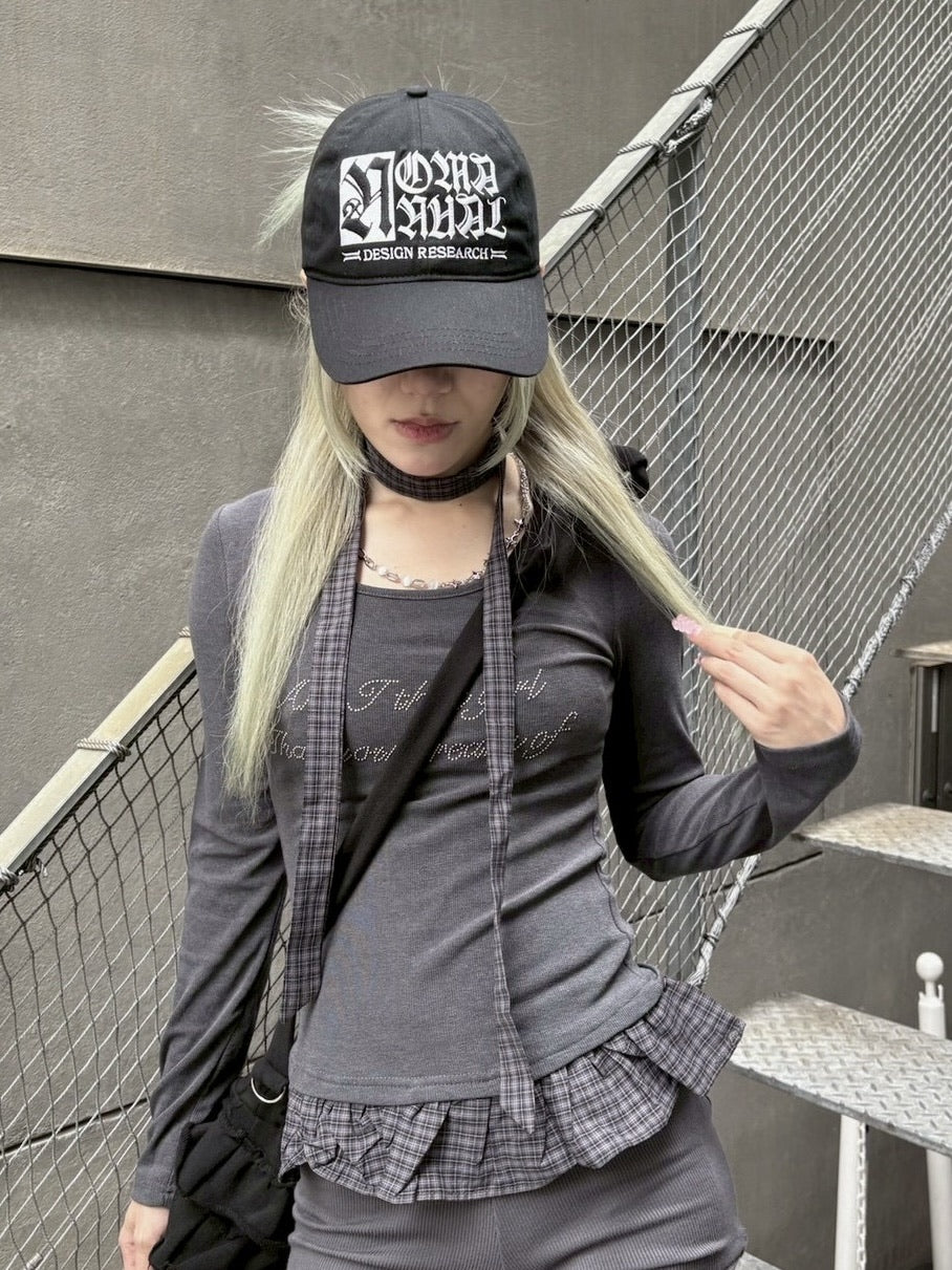 受注制【nmtc +】tie set check lace long sleeve / 【エヌエムティーシープラス】タイ付きチェックレース切り替え長袖Tシャツ (3color)