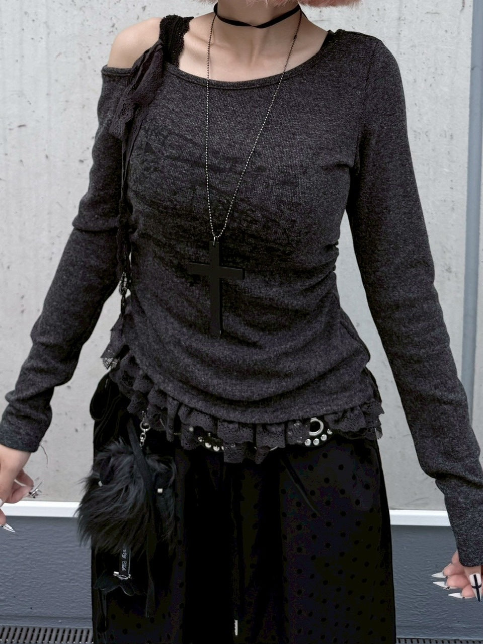 【nmtc +】ribbon shoulder long sleeve / 【エヌエムティーシープラス】リボンショルダー長袖Tシャツ (3color)