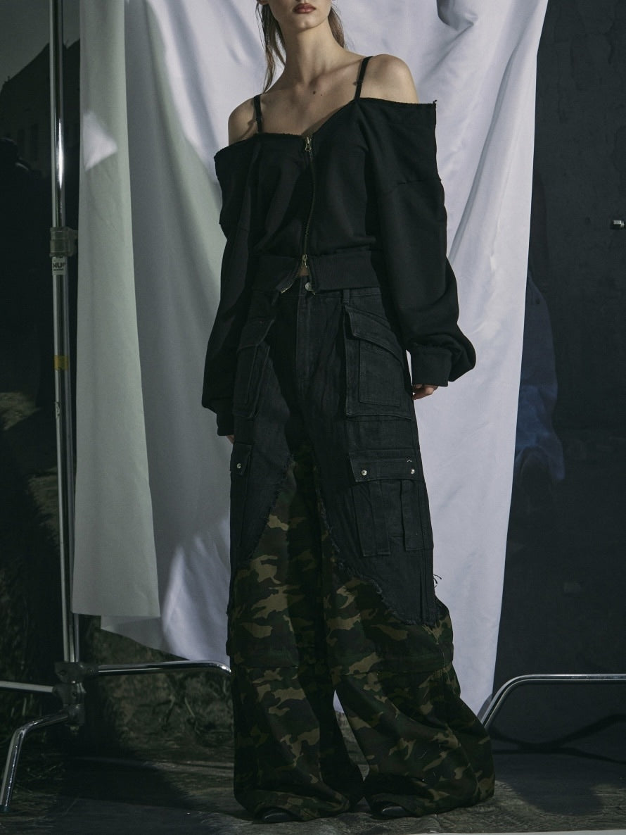 【GATELESS】OFF-SHOULDER ZIP SWEAT / 【ゲートレス】オフショルダージップスウェット