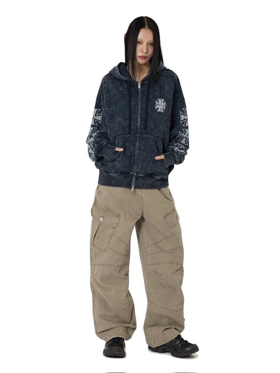 【OY】CROSS FADE WASHED HOODIE ZIP UP