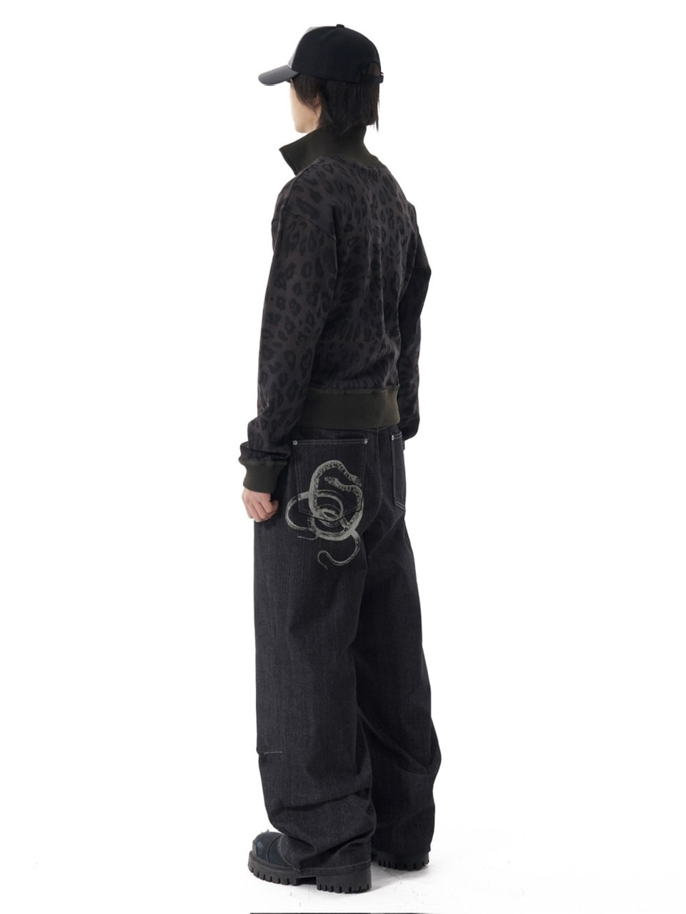 【AAKAM】Snake Printed Denim Pants