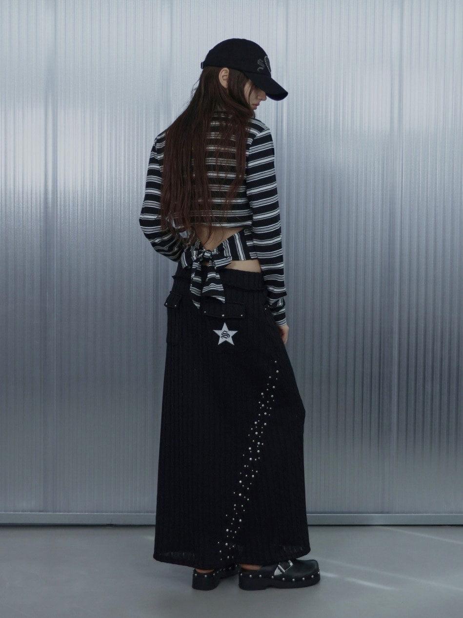 【SETUP‐EXE】STRIPE WAPPEN POLO TOP / 【セットアップエグゼ】ストライプワッペン長袖ポロシャツ