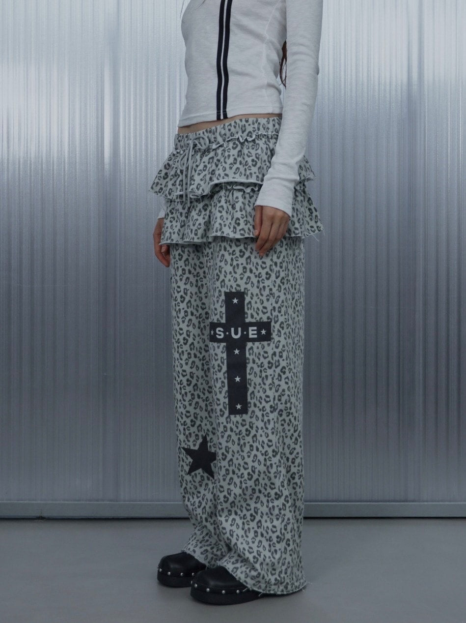 【SETUP‐EXE】FRILL LEOPARD PRINT PANTS / 【セットアップエグゼ】フリルレオパードプリントスウェットパンツ