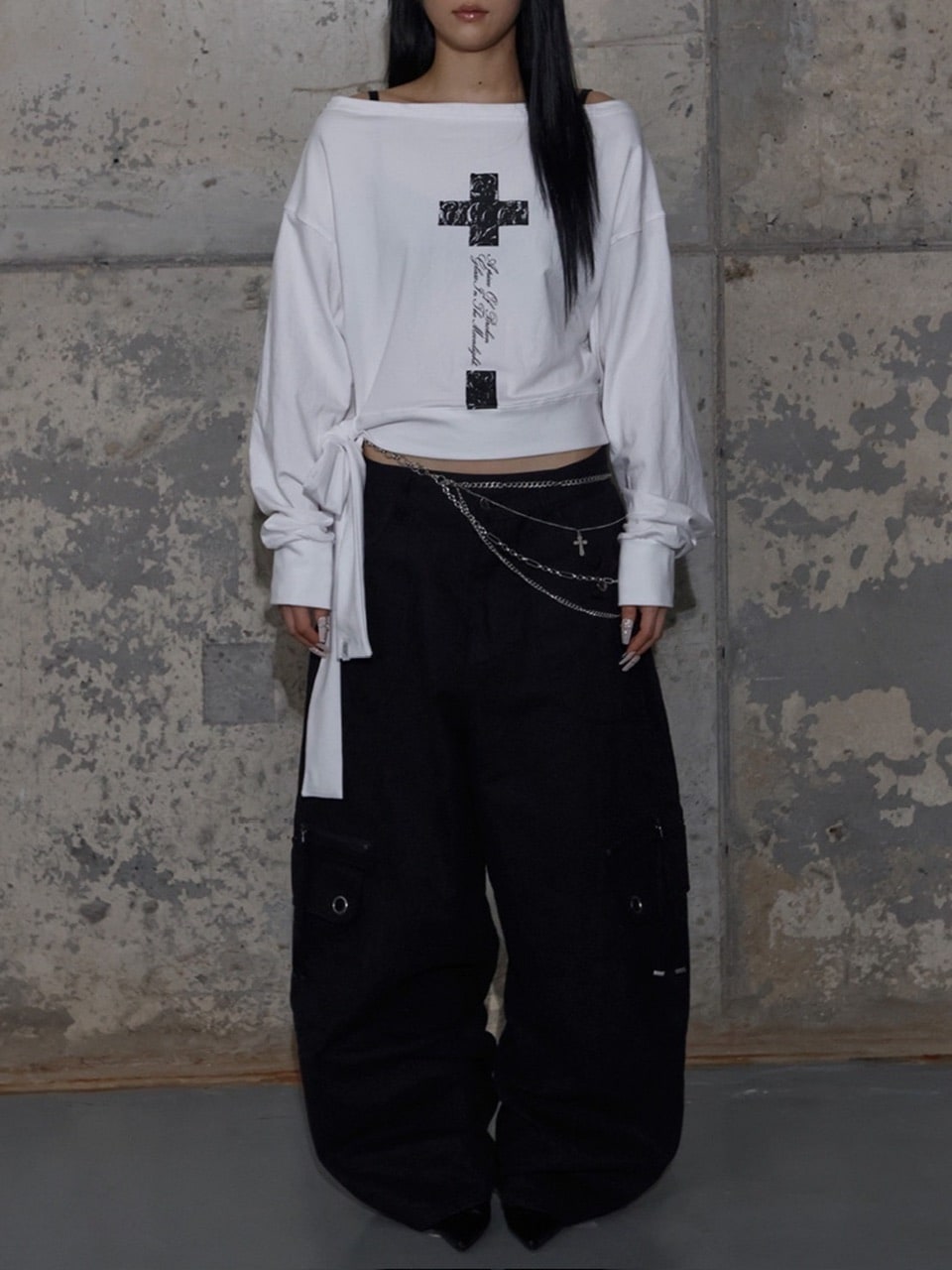 【FANCY CLUB】BOATNECK RIBBON TIE SWEATSHIRT / 【ファンシークラブ】ボートネックリボンタイスウェット長袖Ｔシャツ