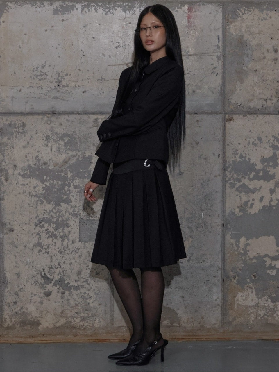【FANCY CLUB】CLASSIC BUCKLE PLEATS MIDI SKIRT / 【ファンシークラブ】クラシックバックルプリーツミディスカート
