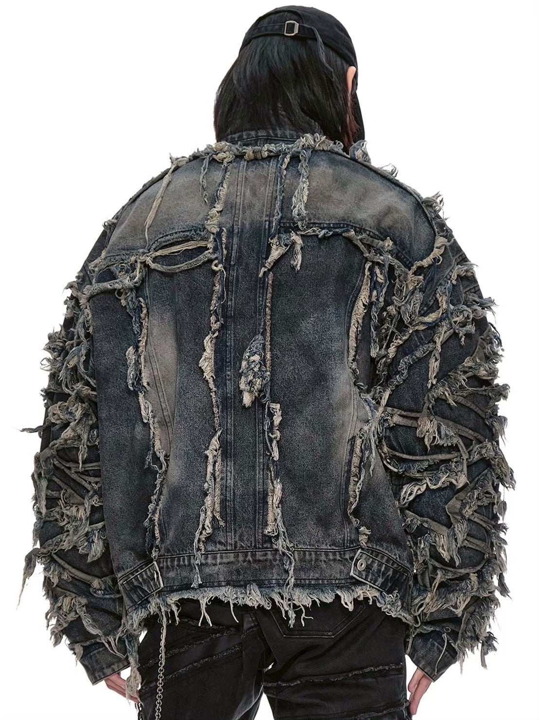 【d5ove】Erosion Fringed Denim Jacket / 【ダヴ】フリンジハイネックデニムジャケット
