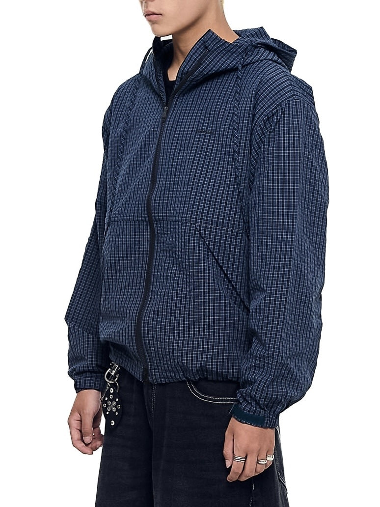 【AAKAM】Check Pattern Hooded Jacket