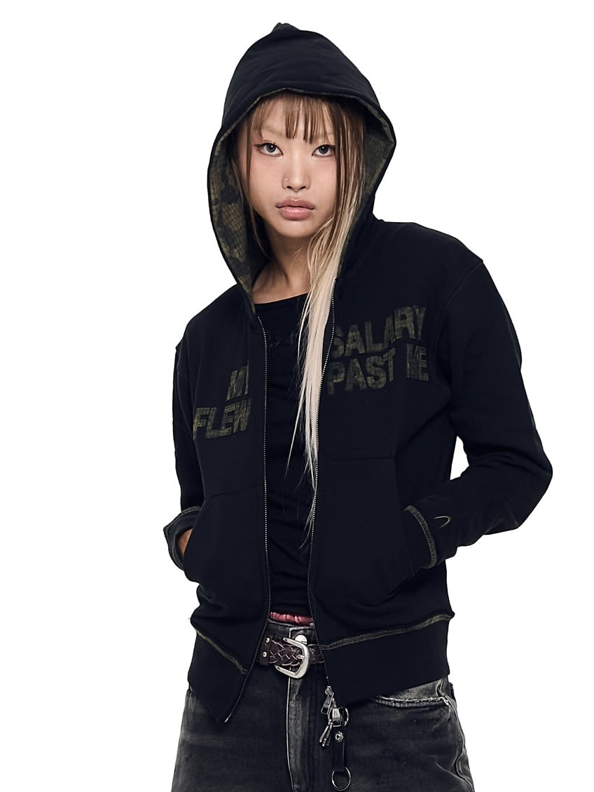 【AAKAM】Contrast Patch Zip-Up Hoodie