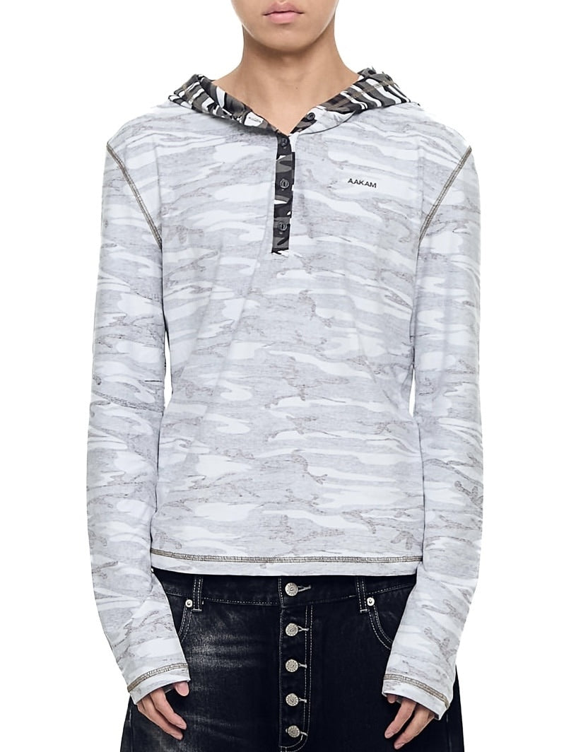 【AAKAM】Camo Contrast Hooded Long Sleeve