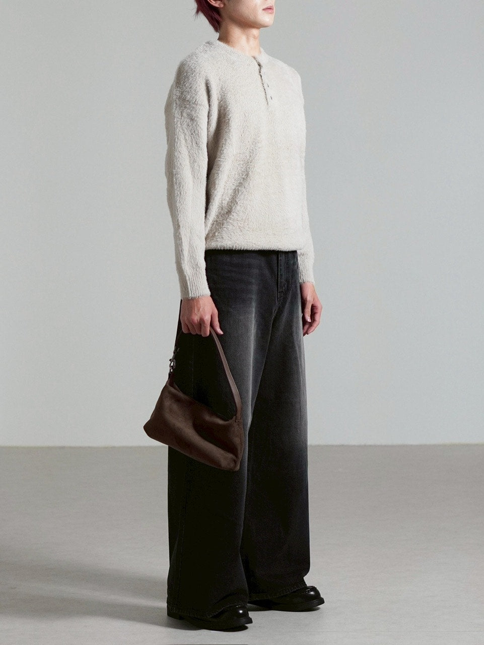 受注制【Chikashitsu +】henry neck hairy knit / 【チカシツプラス】ヘンリーネックヘアリー長袖ニット (5color)