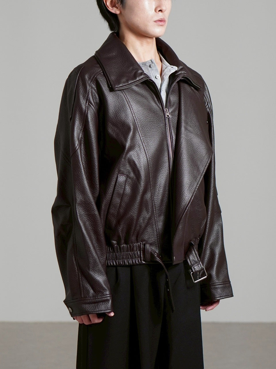 受注制【Chikashitsu +】high neck non-leather bomber jacket / 【チカシツプラス】ハイネックノンレザーボンバージャケット (2color)