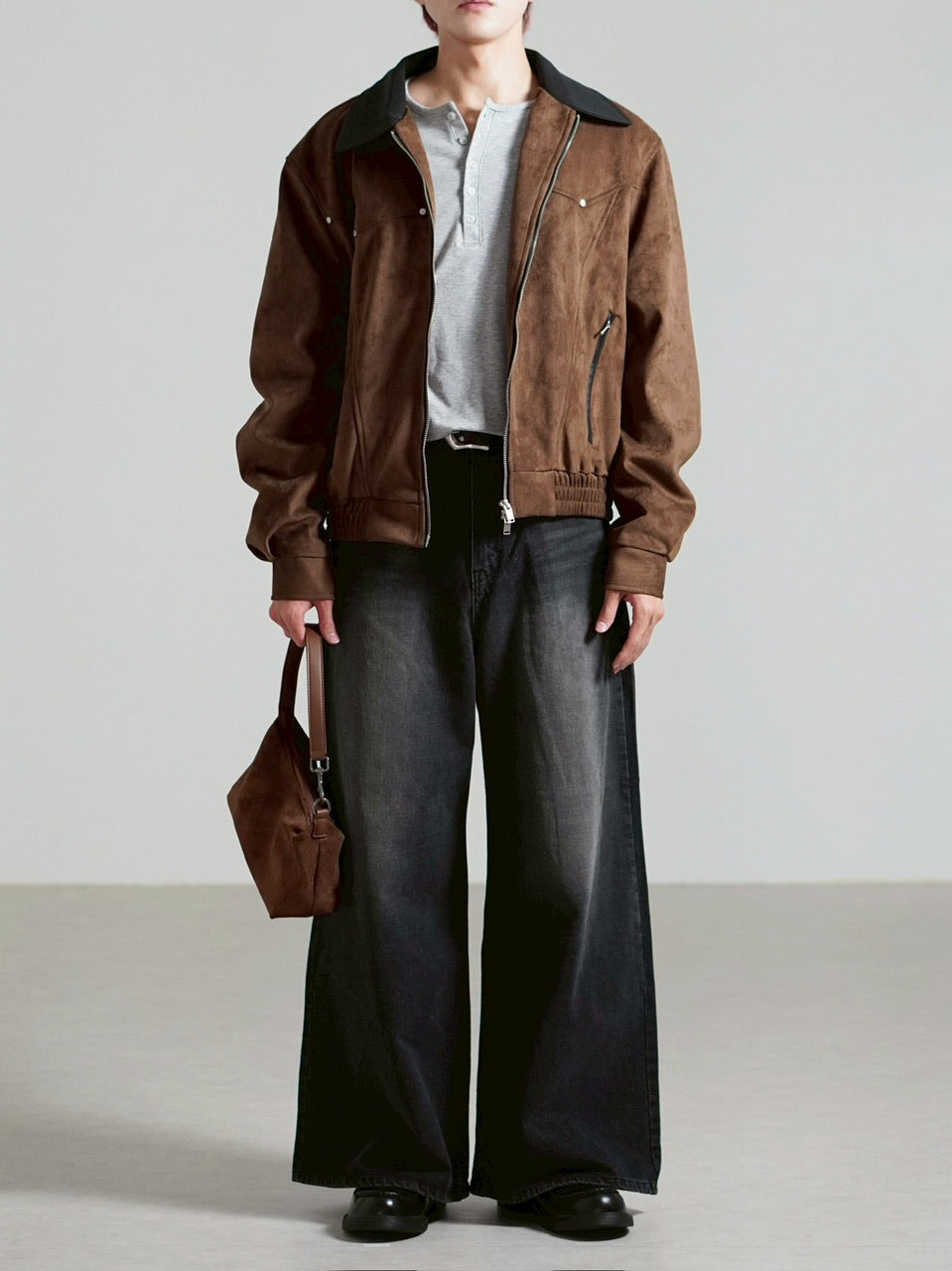 【Chikashitsu +】suede contrast collar jacket / 【チカシツプラス】スエードコントラストカラージャケット (2color)