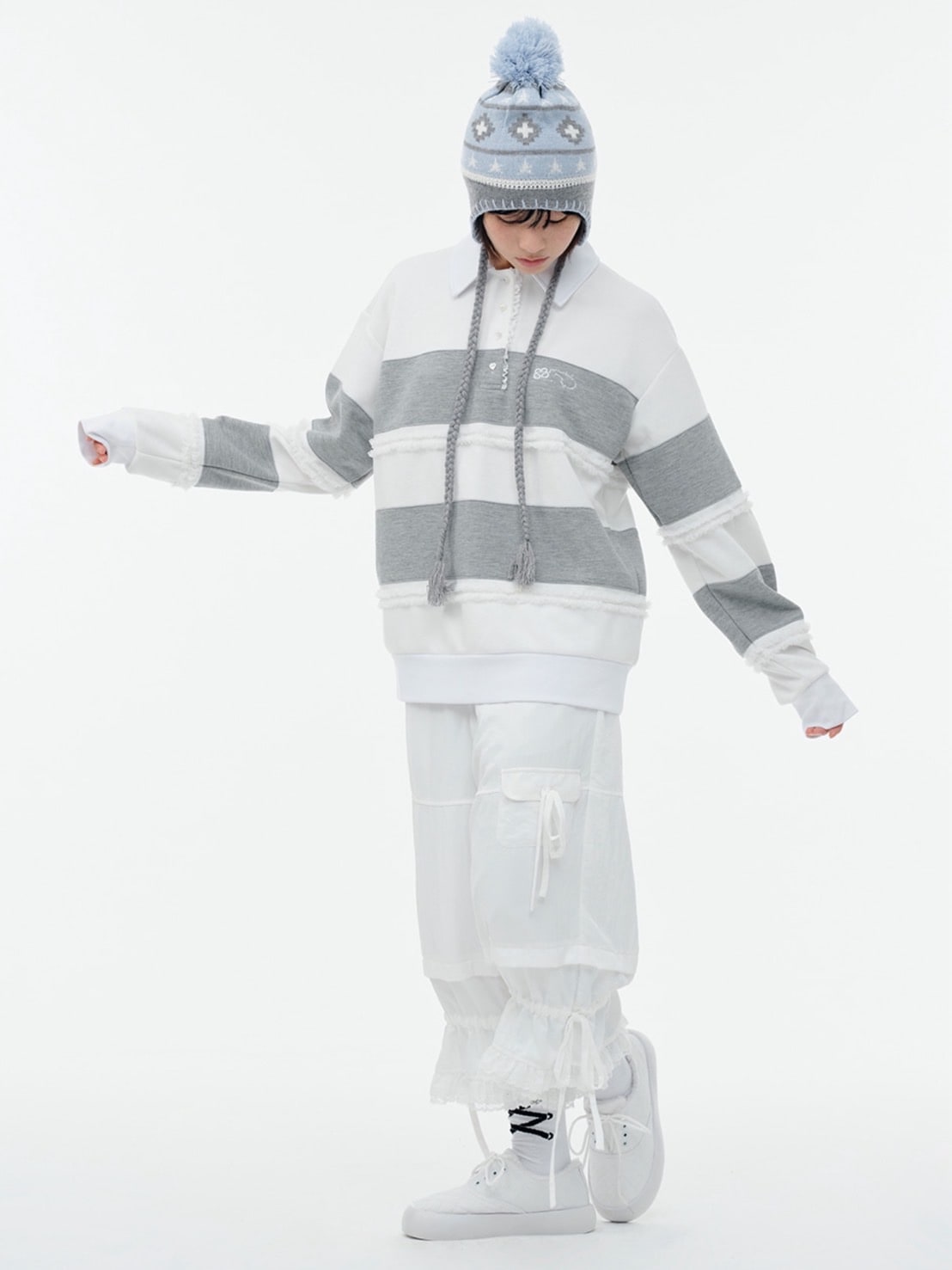 【TUOMIO】RUFFLE POLO TOP / 【トゥオミオ】ラッフル長袖ポロシャツ