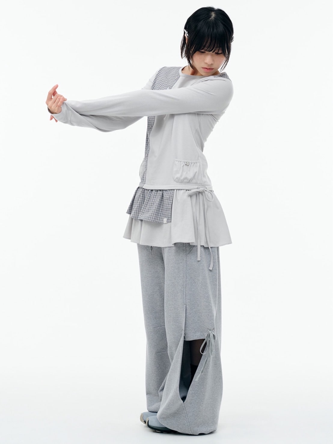 【TUOMIO】CHECK MIXED JERSEY DRESS / 【トゥオミオ】チェックミックスジャージワンピース