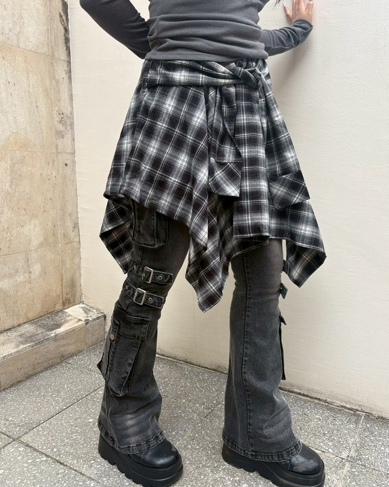 【Never mind the XU】wrap check skirt / 【ネバーマインドザエックスユー】ラップチェックスカート (2color)