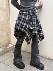 【Never mind the XU】wrap check skirt / 【ネバーマインドザエックスユー】ラップチェックスカート (2color)