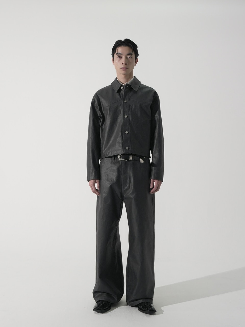 【CS】coated denim jacket(dark gray)