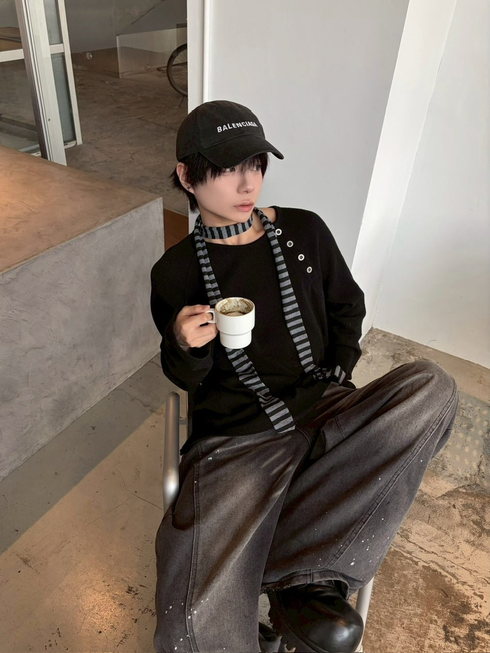 受注制【LUV CODE】snap button waffle long sleeve tee (2color)