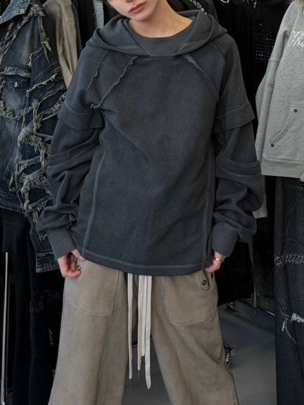 【Never mind the XU】layered hoodie / 【ネバーマインドザエックスユー】レイヤードフーディー