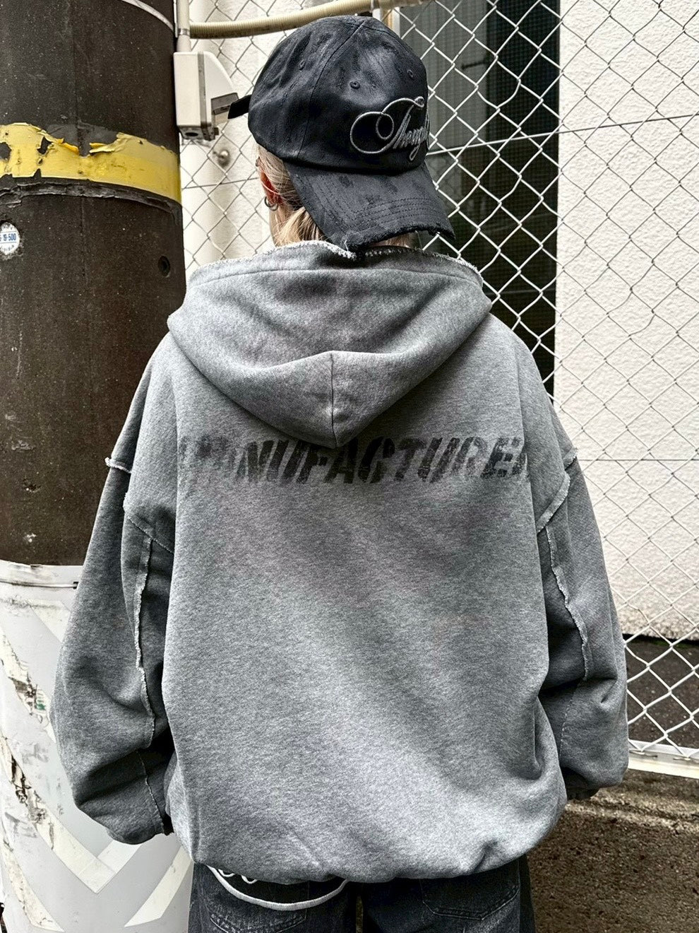 【Never mind the XU】damage oversized zip up hoodie / 【ネバーマインドザエックスユー】ダメージオーバーサイズジップアップパーカー