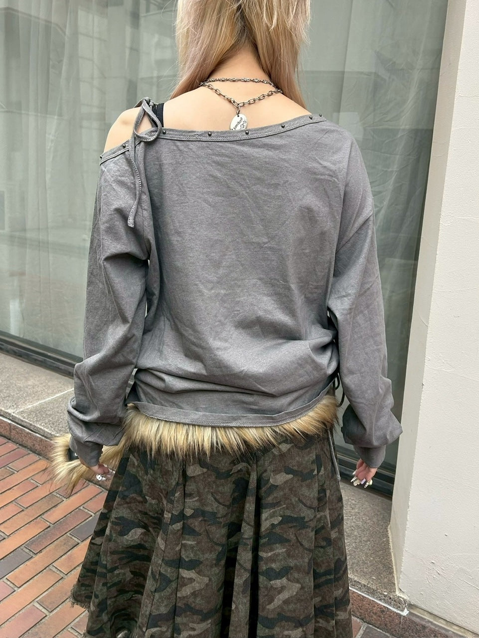 【Never mind the XU】one shoulder long sleeve / 【ネバーマインドザエックスユー】ワンショルダー長袖Tシャツ (2color)