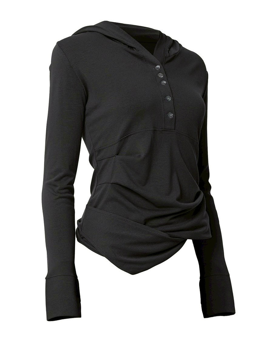 【FLAREUP】Asymmetrical Draped Hoodie / 【フレアアップ】アシンメトリードレープフードロングTシャツ