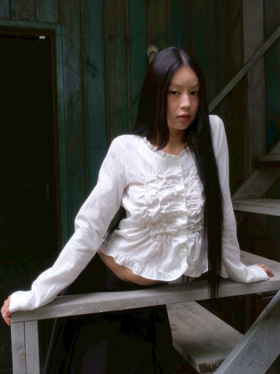 【FLAREUP】Saya Frill Puff Long Blouse / 【フレアアップ】サヤフリルパフロングシャツ