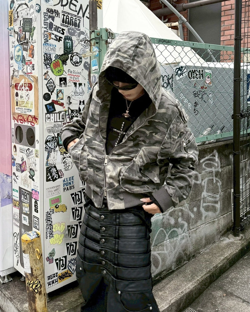 【Never mind the XU】camouflage zip up jacket / 【ネバーマインドザエックスユー】カモフラージュジップアップフードジャケット