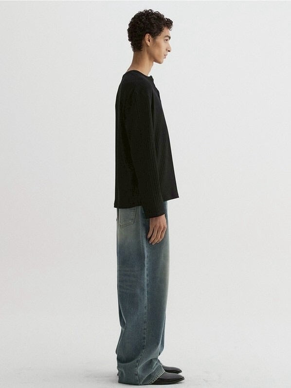 【DNSR】Ribbed Henley Long Sleeve