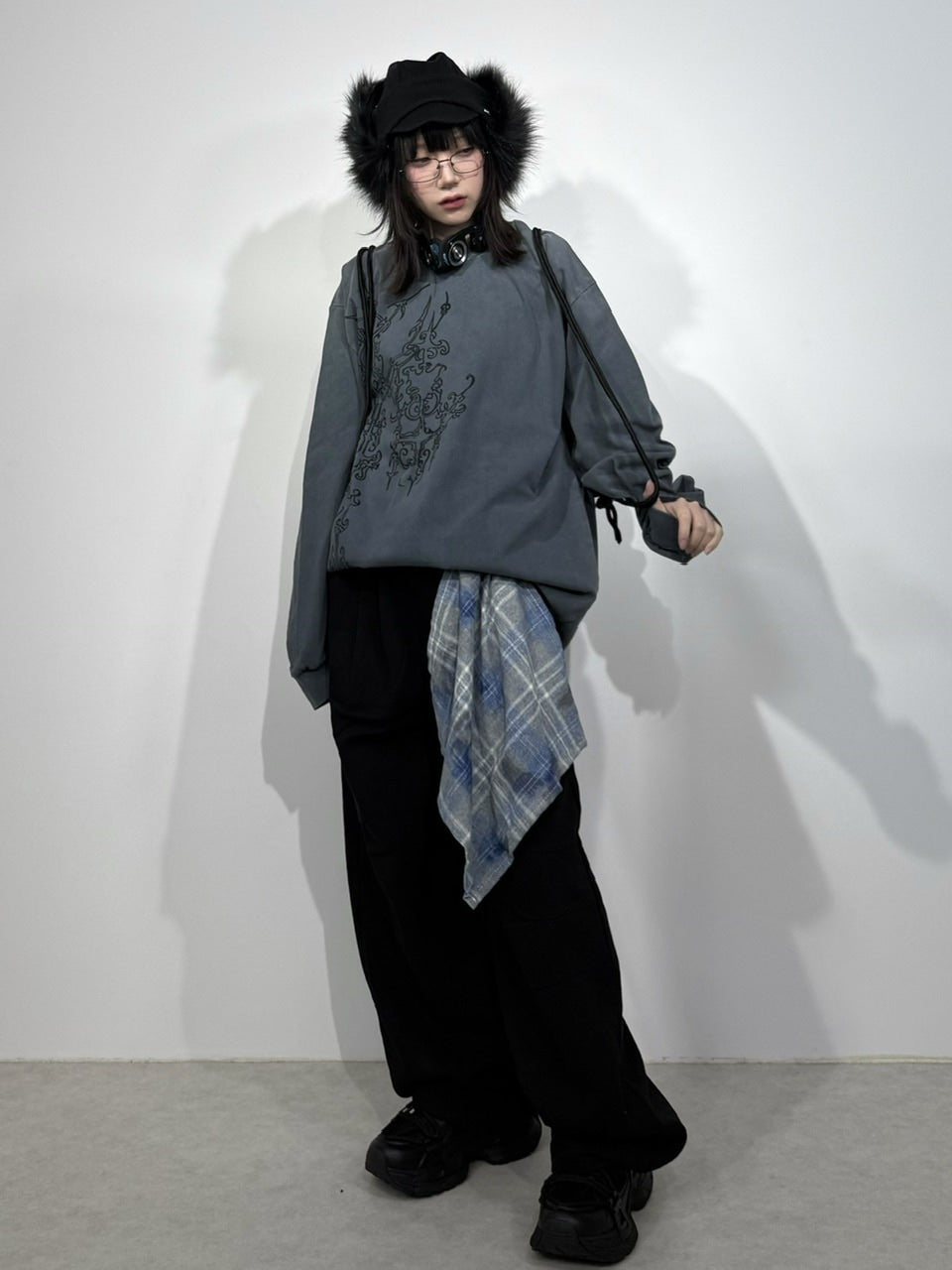 国際配送【Nerd out XU】waist scarf denim wide pants