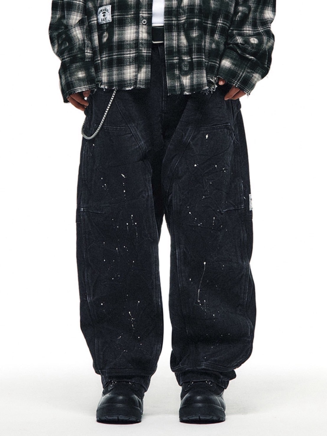 【AAPE X NOMANUAL】AAPE X NOMANUAL PAINTED DOUBLE KNEE DENIM PANTS